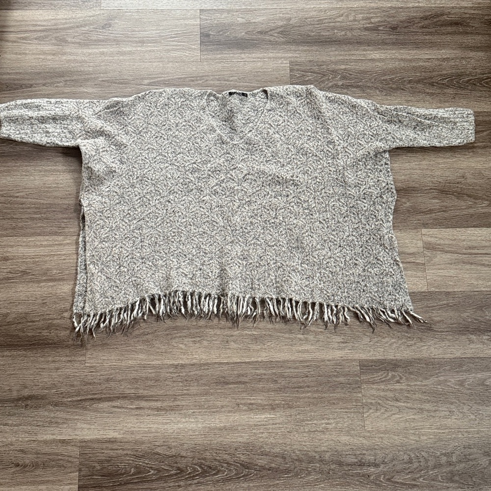 Peruvian Connection Cream Fringe Poncho Baby Alpaca Blend Oversized Sweater